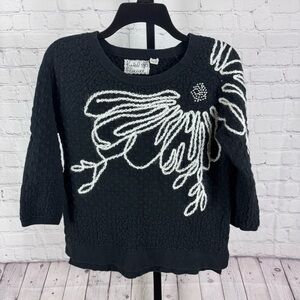 Anthropologie Field Flower Black and White Floral Sweater Size Small